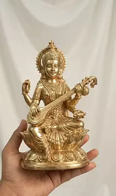 Goddess Saraswati Panchaloha Idol-6 Inch size-solid metal