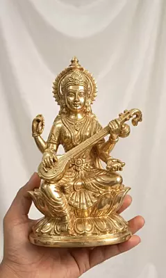 Goddess Saraswati Panchaloha Idol-6 Inch size-solid metal