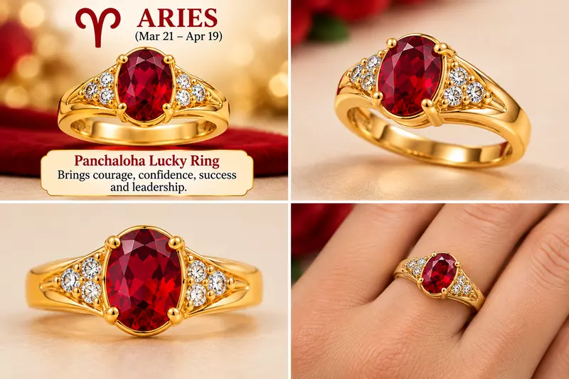 Aries Panchaloha Lucky Ring-Red Gemstone-18mm size