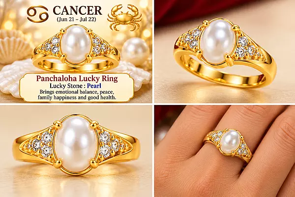 Cancer Panchaloha Lucky Ring-Pearl stone-18mm