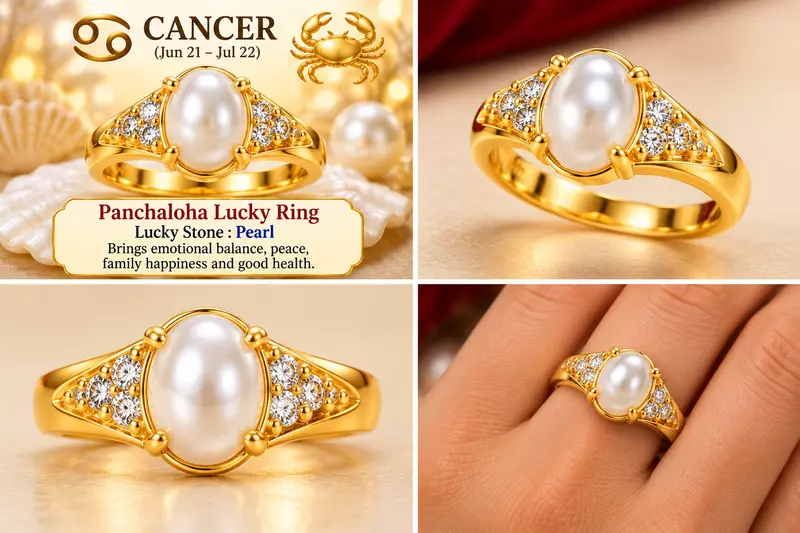 Cancer Panchaloha Lucky Ring-Pearl stone-18mm