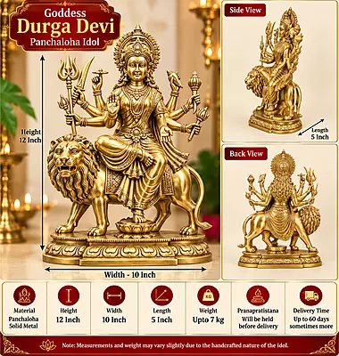 Goddess Durga Devi Panchaloha Idol-12 Inch size-solid metal