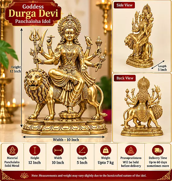Goddess Durga Devi Panchaloha Idol-12 Inch size-solid metal
