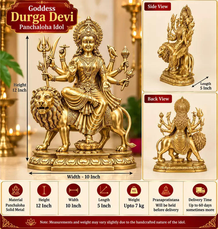 Goddess Durga Devi Panchaloha Idol-12 Inch size-solid metal