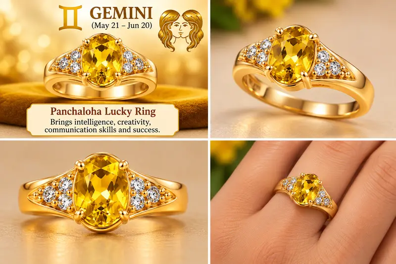 Gemini Panchaloha Lucky Ring-Yellow Emerald-18mm