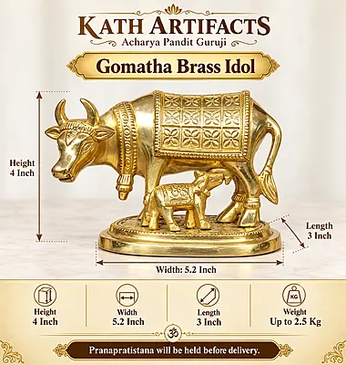 God Gomatha Brass Idol- 4 Inch height-solid metal
