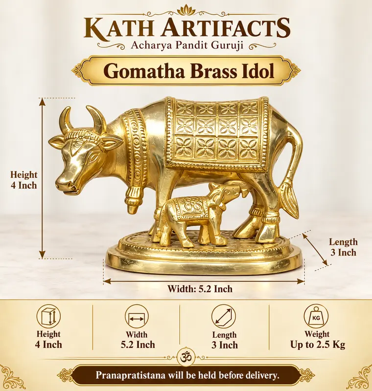 God Gomatha Brass Idol- 4 Inch height-solid metal