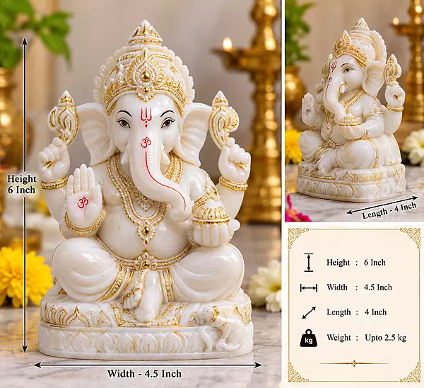 God Ganesha In Marble Stone-6 Inch size