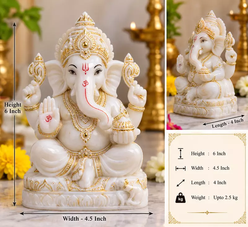 God Ganesha In Marble Stone-6 Inch size