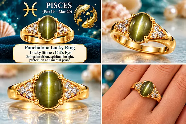 Pisces Panchaloha Lucky Ring-Cat's Eye gemstone