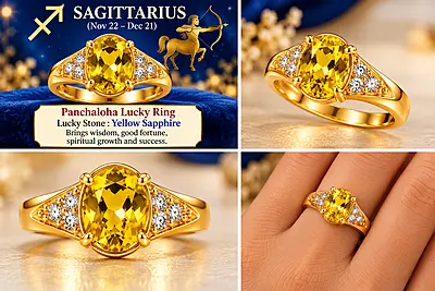 Sagittarius Panchaloha Lucky Ring-Yellow Sapphire stone-18mm