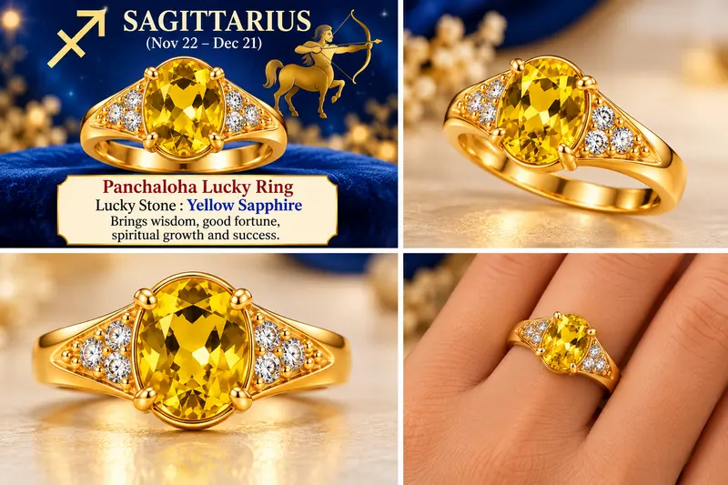 Sagittarius Panchaloha Lucky Ring-Yellow Sapphire stone-18mm