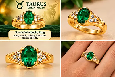 Taurus Panchaloha Lucky Ring-emerald Green Gemstone-18mm