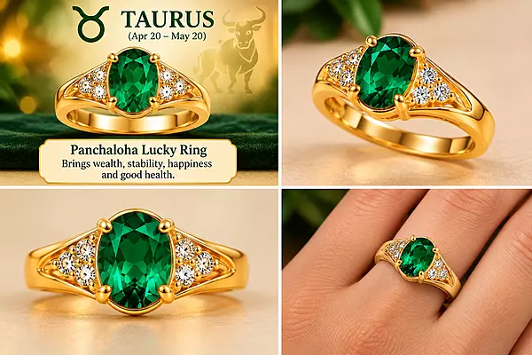Taurus Panchaloha Lucky Ring-emerald Green Gemstone-18mm