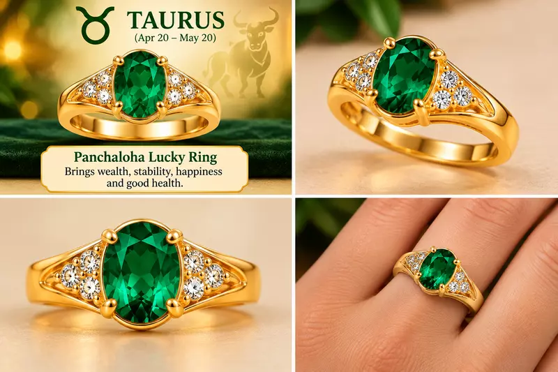 Taurus Panchaloha Lucky Ring-emerald Green Gemstone-18mm