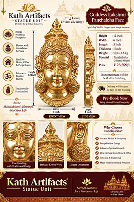 Goddess Lakshmi Panchaloha Face with unique design-12 Inch height
