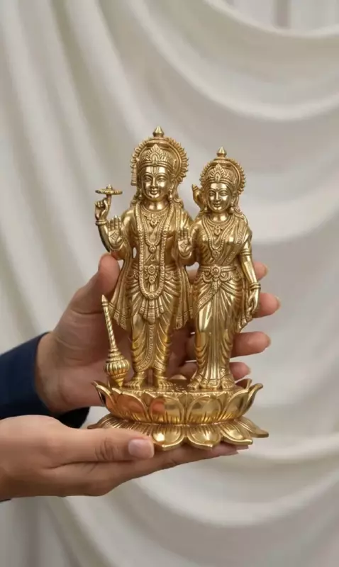 God Mahavishnu and Lakshmi Panchaloha Idol-6 Inch height-solid metal